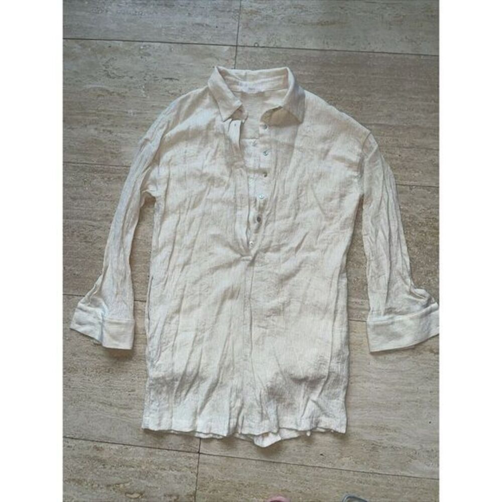 Talulah Shirt Top‎ Womens S Cream Oversized Tunic 3/4 Sleeve Button Up Lined
